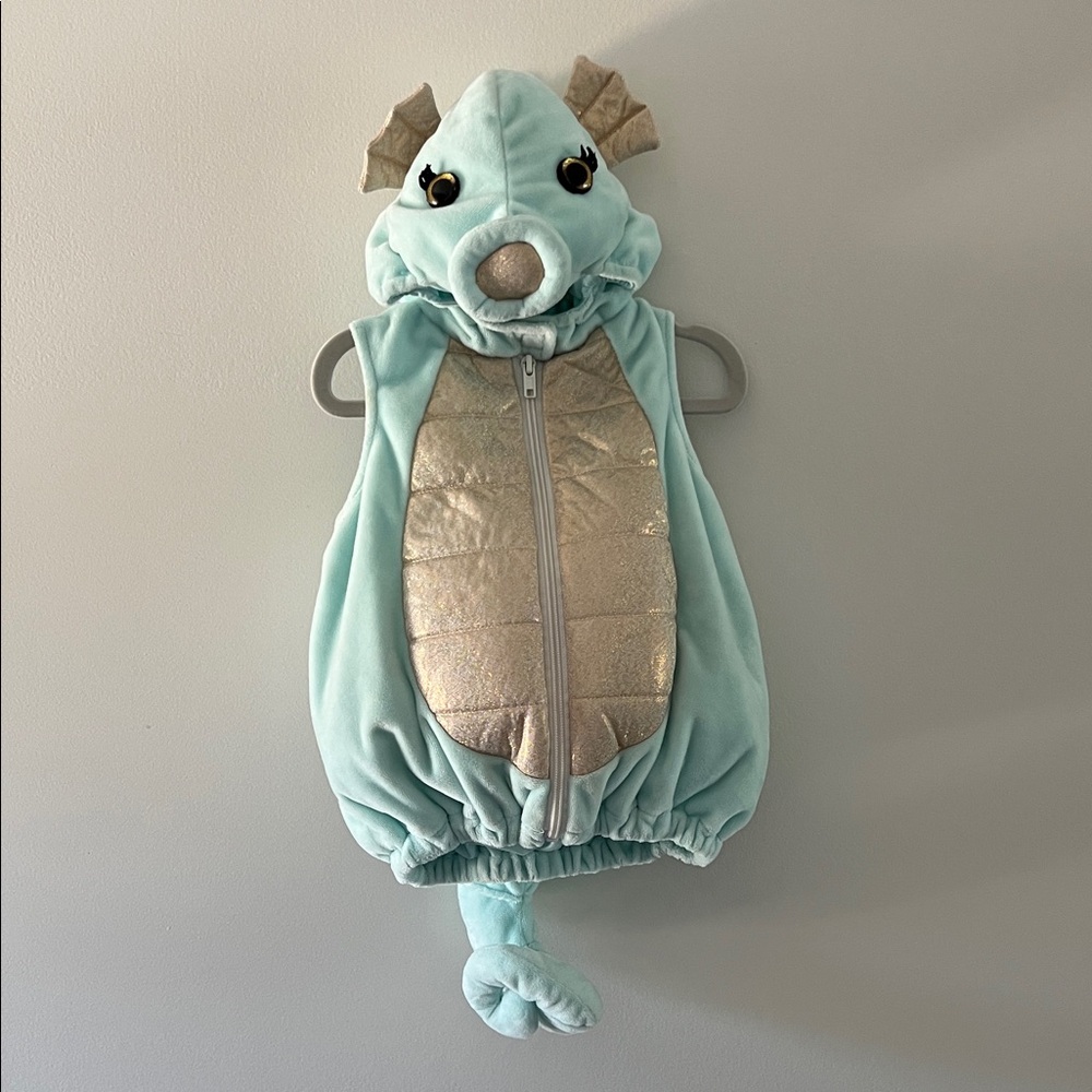 BABY SEAHORSE COSTUME!! 🪸 Going Wild SIZE 6-9M seafoam blue & gold Halloween